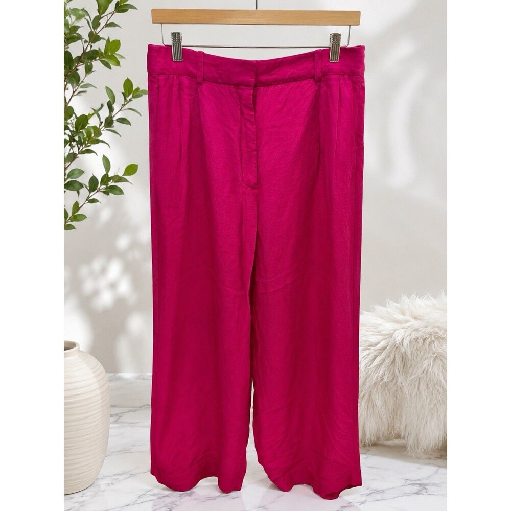 Aritzia Babaton Linen Blend Wide Leg Pants Fuchsia Pink Workwear Size 6 EUC